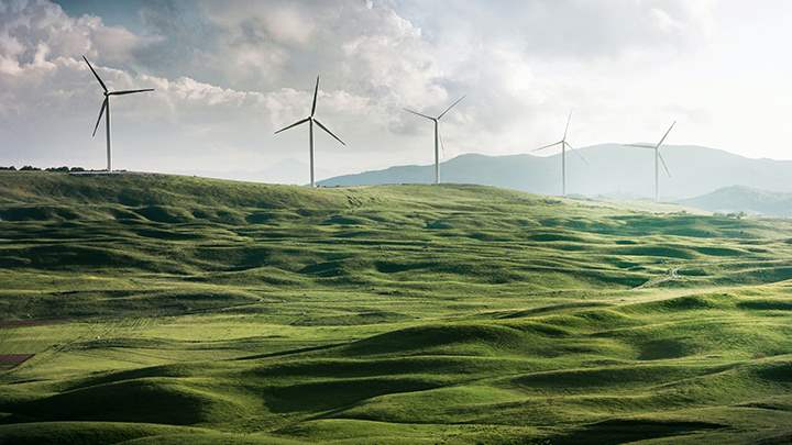 Wind farm in rural landscape