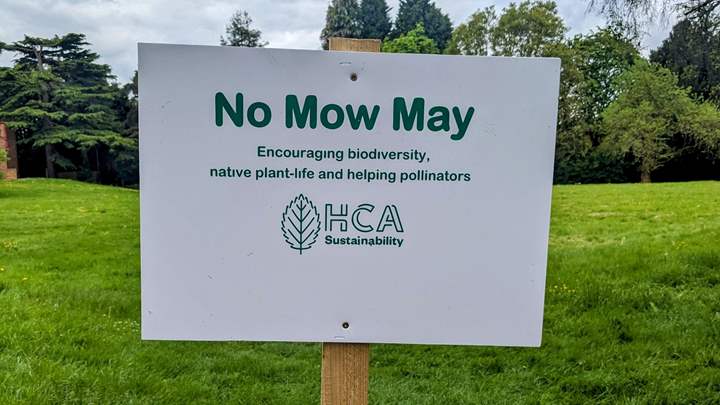 Herefordshire College of Arts no mow may signage