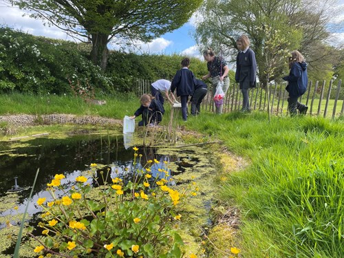 Students helping cleaning the pound
